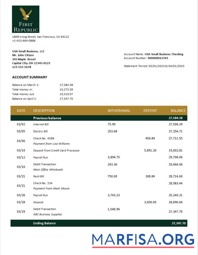 Downloadable First Republic Bank enterprise statement Word and PDF template